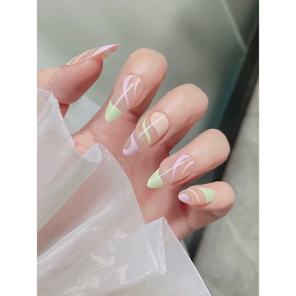 24 pcs Acrylic Almond Press On Nail Set Reusable